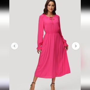 NWT 89th&Madison Elegant Fluorescent Pink Long Sleeve Rayon Dress